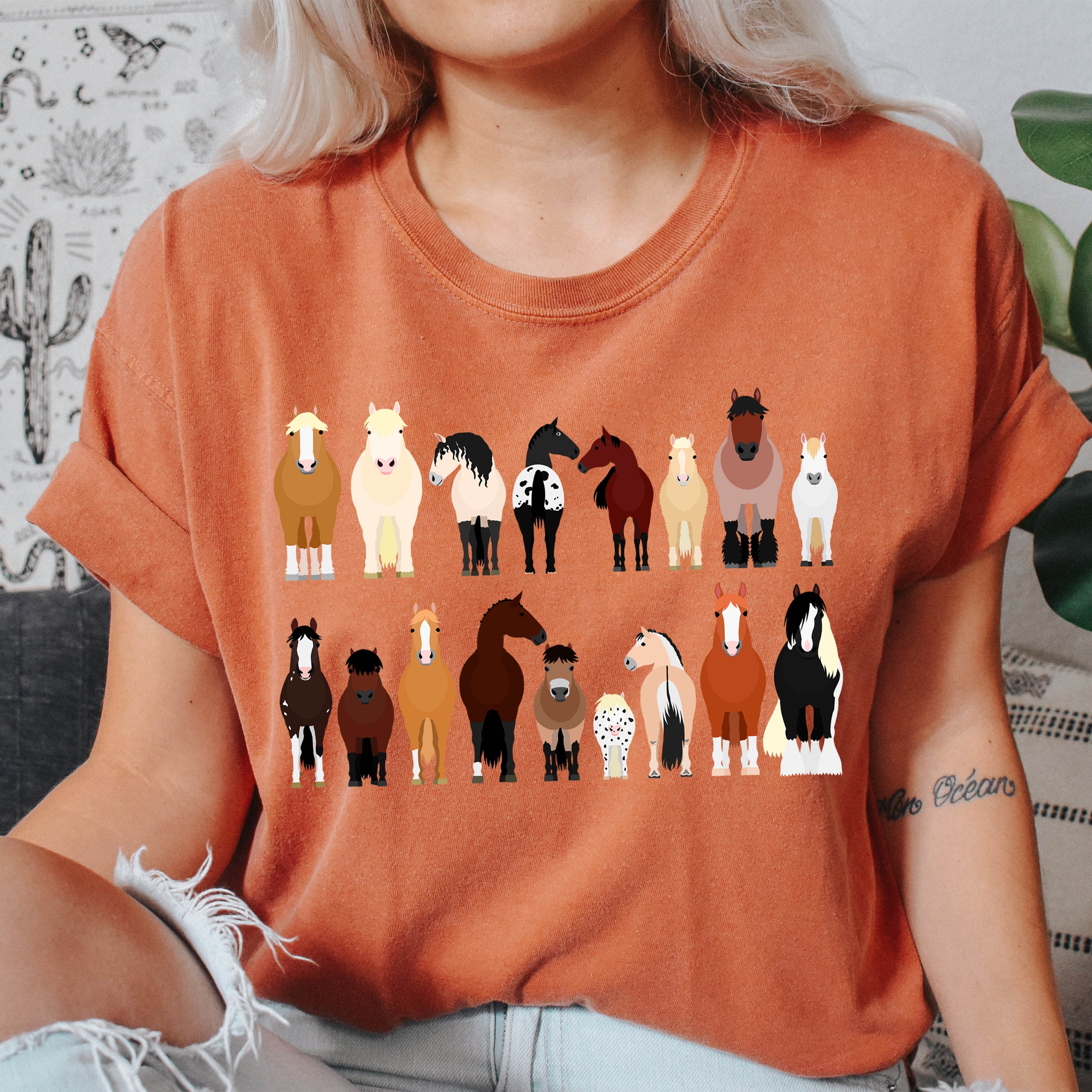 Horse Lovers Comfort Color Tees, Farm Animal Shirts, Illustration, Breeds, Pet Comfort Colors T-Shirt